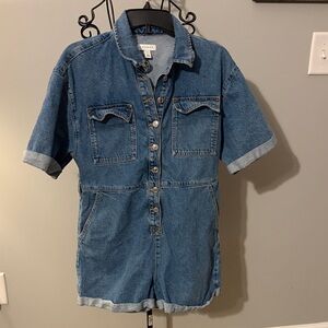 Topshop Blue Denim Jumpsuit romper shorts shirt size 6 country western concerts